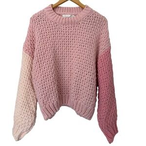 Altar'd State‎ Pink Colorblock Chunky Knit Sweater Large Y7733 Pastel Boho